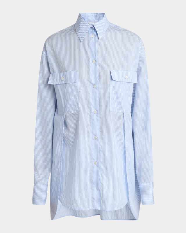 Splice-Hem Striped Button-Down Shirt